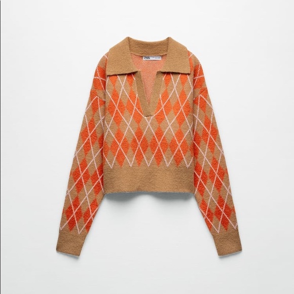 Zara Wool & Alpaca Blend Knit Argyle Sweater - Picture 15 of 16
